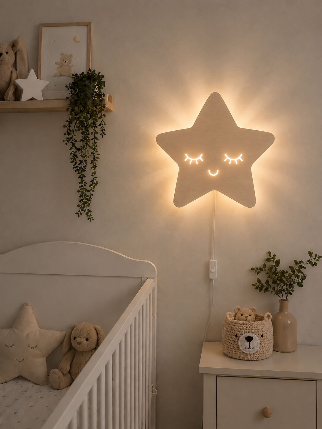 Houten Sterrenlamp voor Babykamer en Kinderkamer