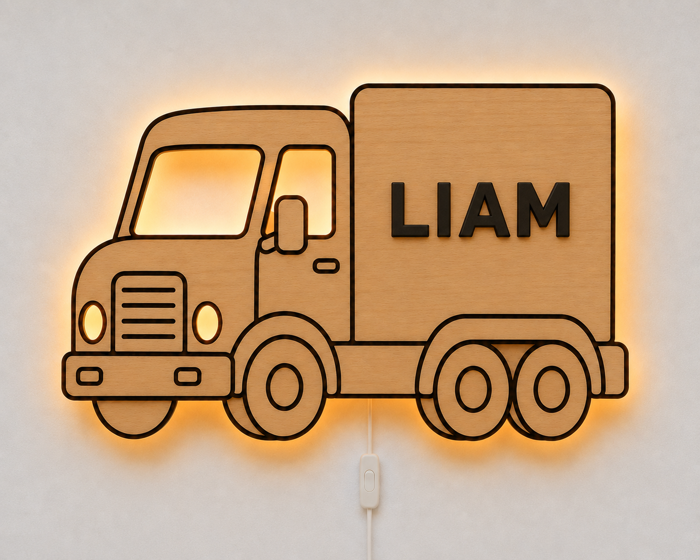 Houten Vrachtwagen Wandlamp met Naam – Kinderkamer & Babykamer