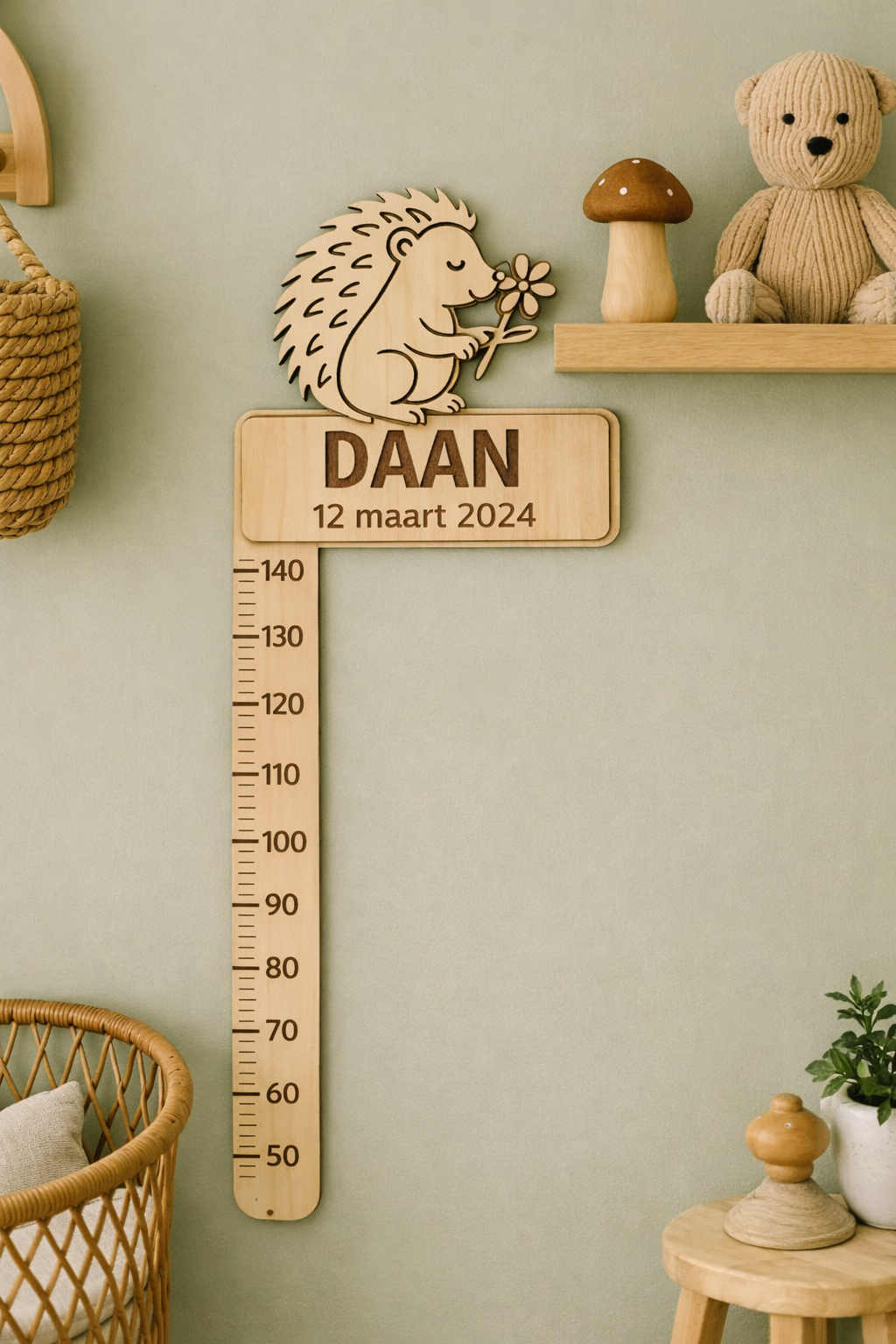 Gepersonaliseerde Houten Groeimeter - Egel