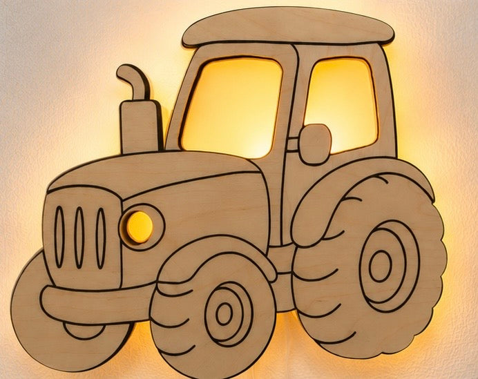 Houten Tractor Wandlamp – LED Nachtlamp voor Baby- en Kinderkamer