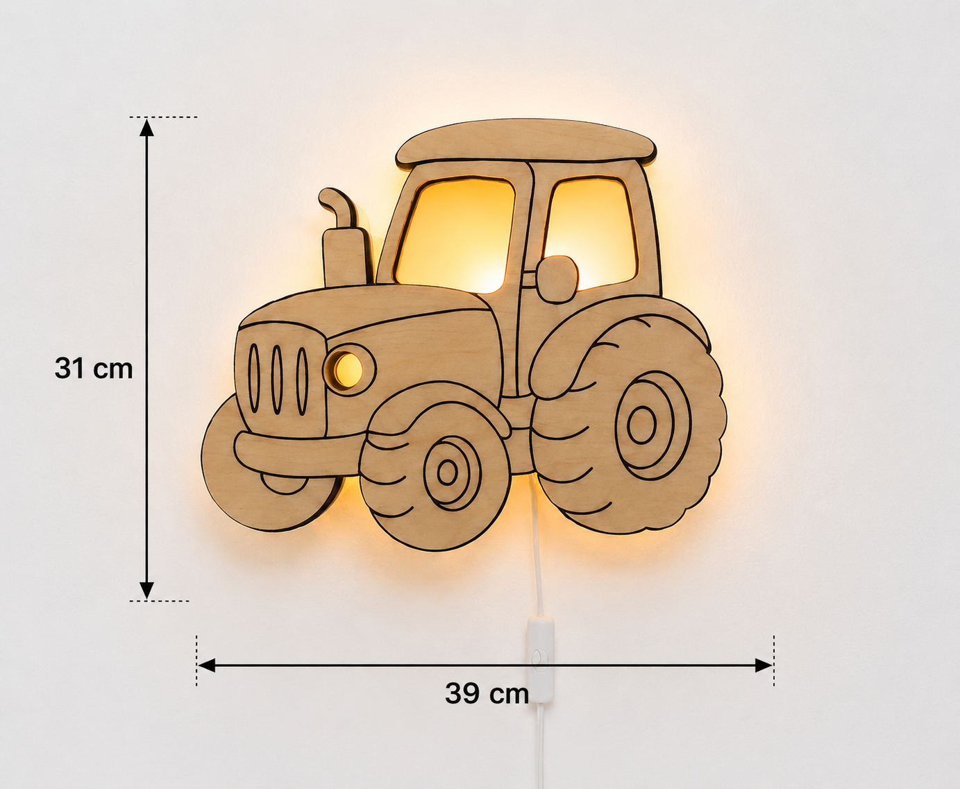 Houten Tractor Wandlamp – LED Nachtlamp voor Baby- en Kinderkamer