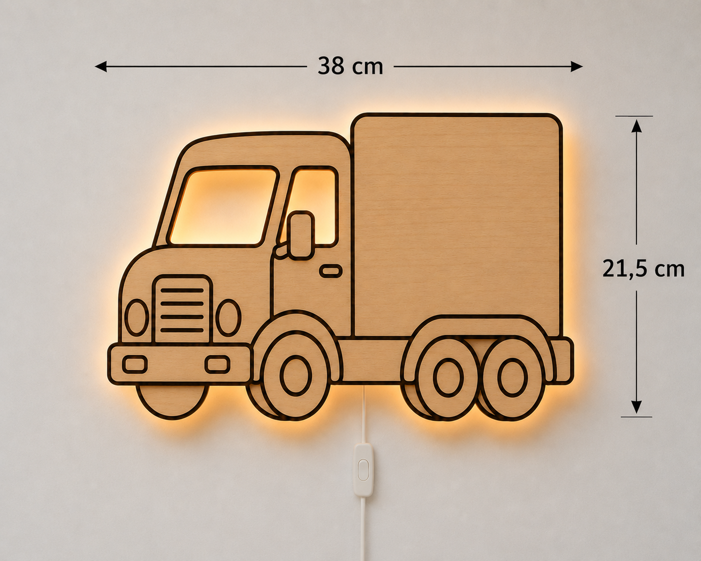 Houten Vrachtwagen Wandlamp met Naam – Kinderkamer & Babykamer