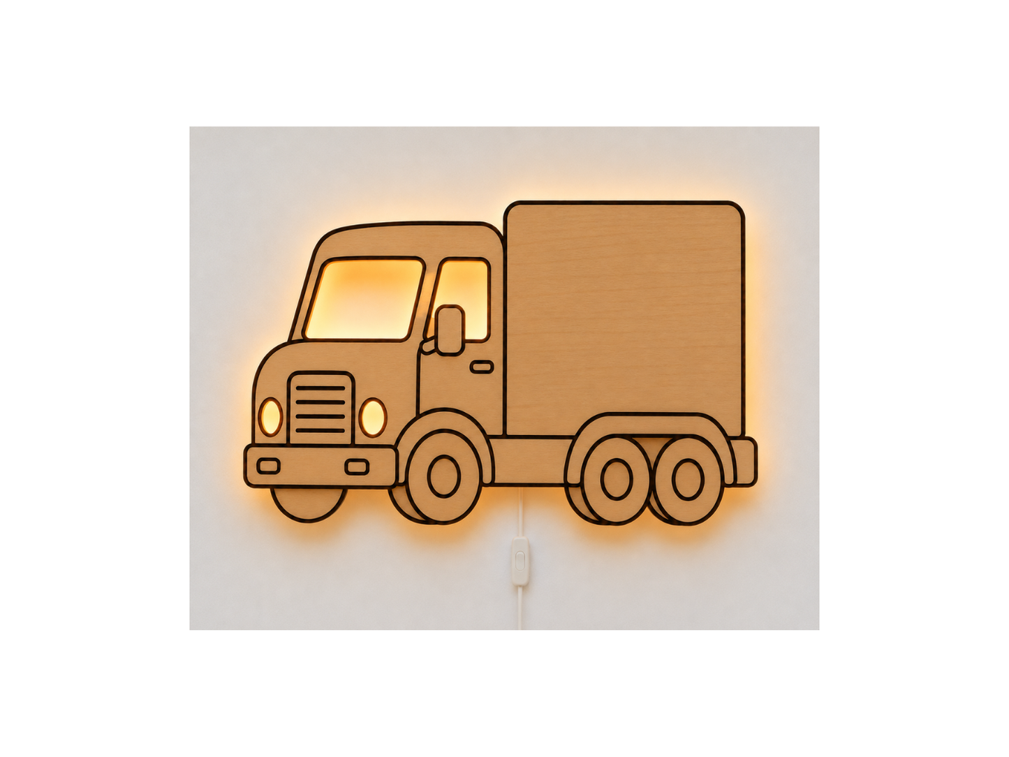 Houten Vrachtwagen Wandlamp met Naam – Kinderkamer & Babykamer