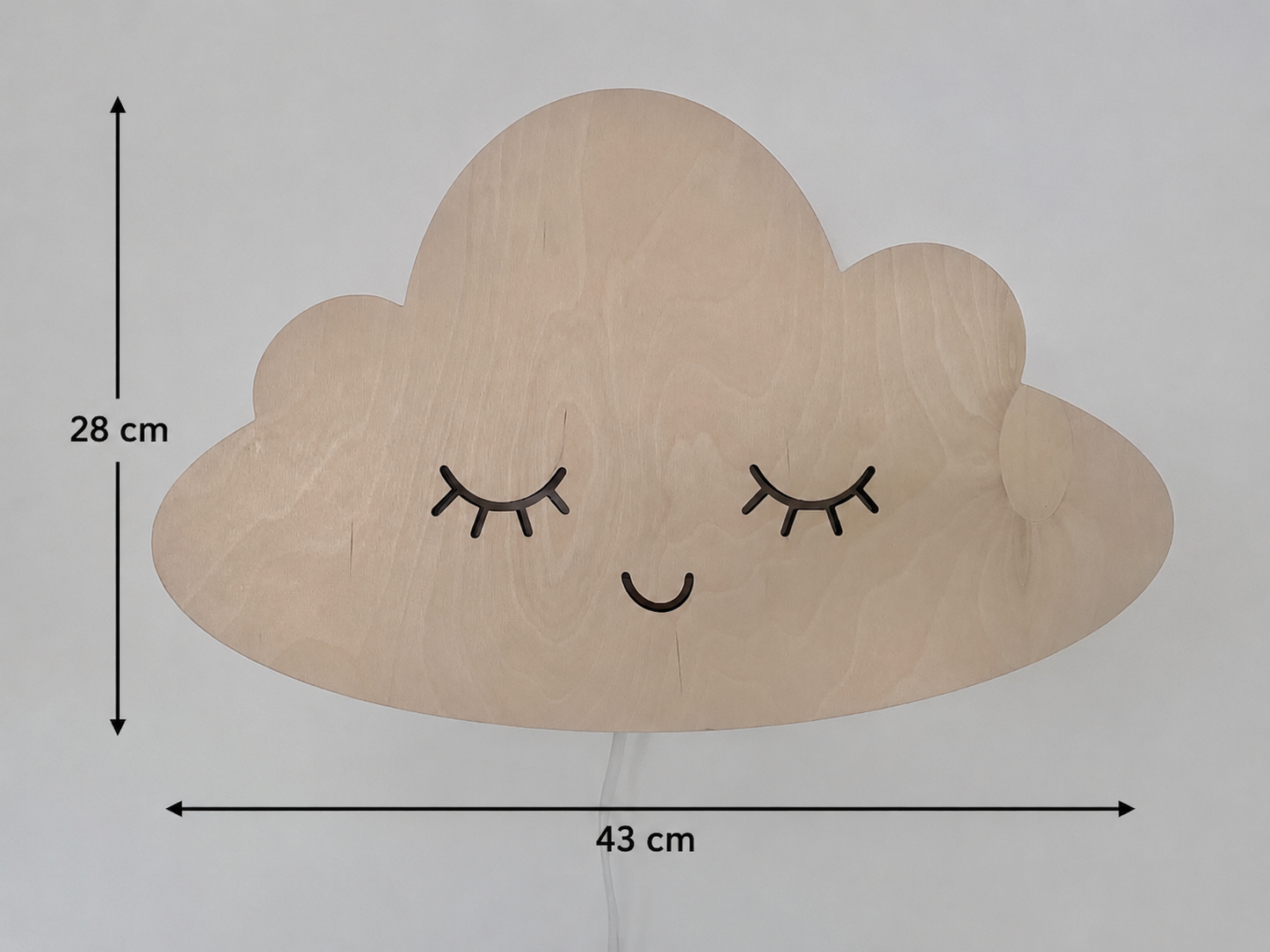 Houten Wolk Wandlamp met Verlichte Oogjes en Mondje – Sfeervolle LED Wandlamp
